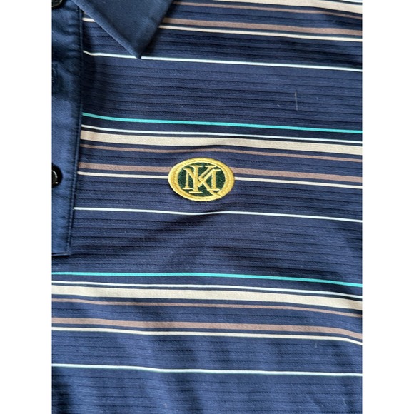 Adidas Golf Climalite Mens Large Long Sleeve Polo Shirt Navy Blue Striped - Picture 3 of 9